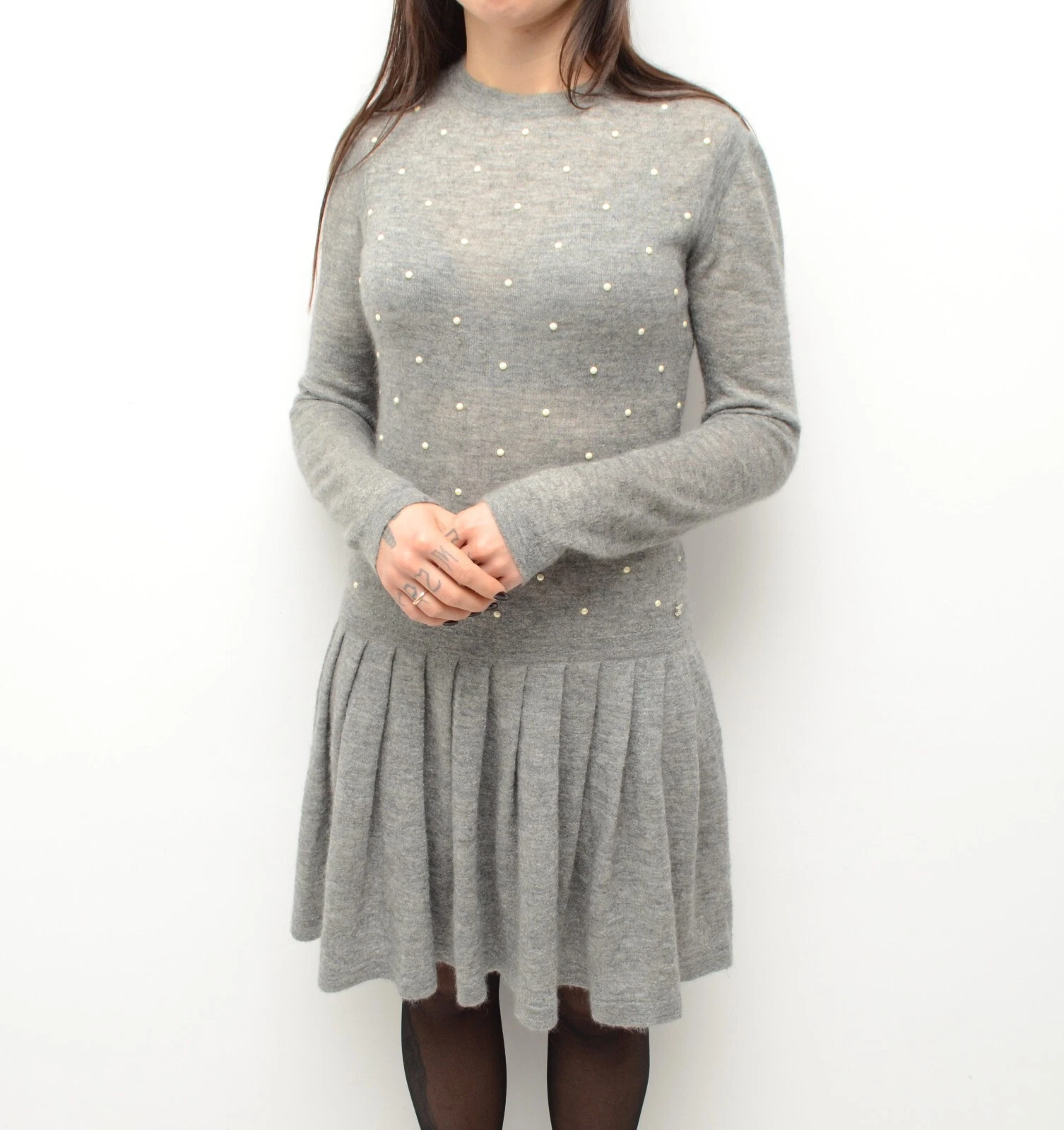 Abito a maniche lunghe Chanel СС in mohair con grigio perla taglia 38 ~US 6 ~S