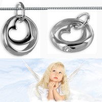 MäDchen Baby Taufe Zirkonia Taufring Mit Herz AnhäNger Und Kette Echt Silber 925