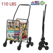 110 LBS Folding Shopping Cart Utility Trolley 22 Gallon W/ Stair Climbing Wheels