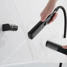 PlasticTwo Ways Handheld Shower Head Set Black Finish Hand Held Bathroom Faucet
