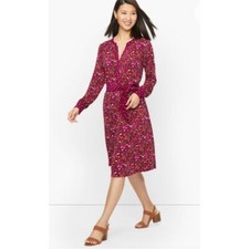 NWT $149 TALBOTS DARK RED FLORAL PRINT FIT AND FLARE LONG SLEEVED MIDI DRESS 3XP