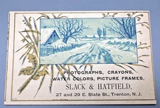 SLACK & HATFIELD PHOTOGRAPHS TRENTON NJ, VICTORIAN TRADE CARD, WINTER SCENE J774