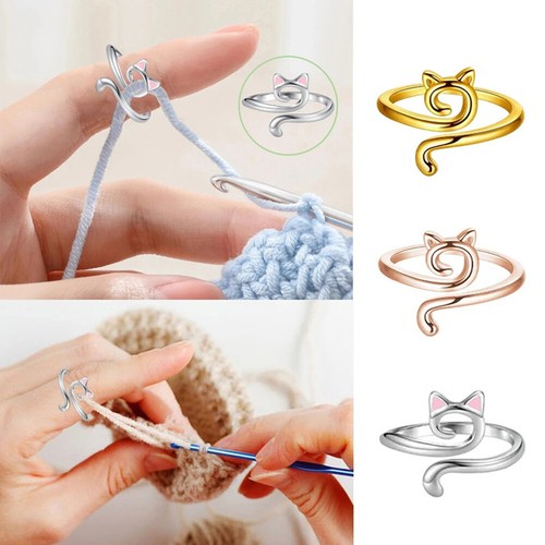 Verstellbare Strickschlaufe Legierung Katzenohren Häkeldraht Ring Nähzubehör - Bild 1 von 15