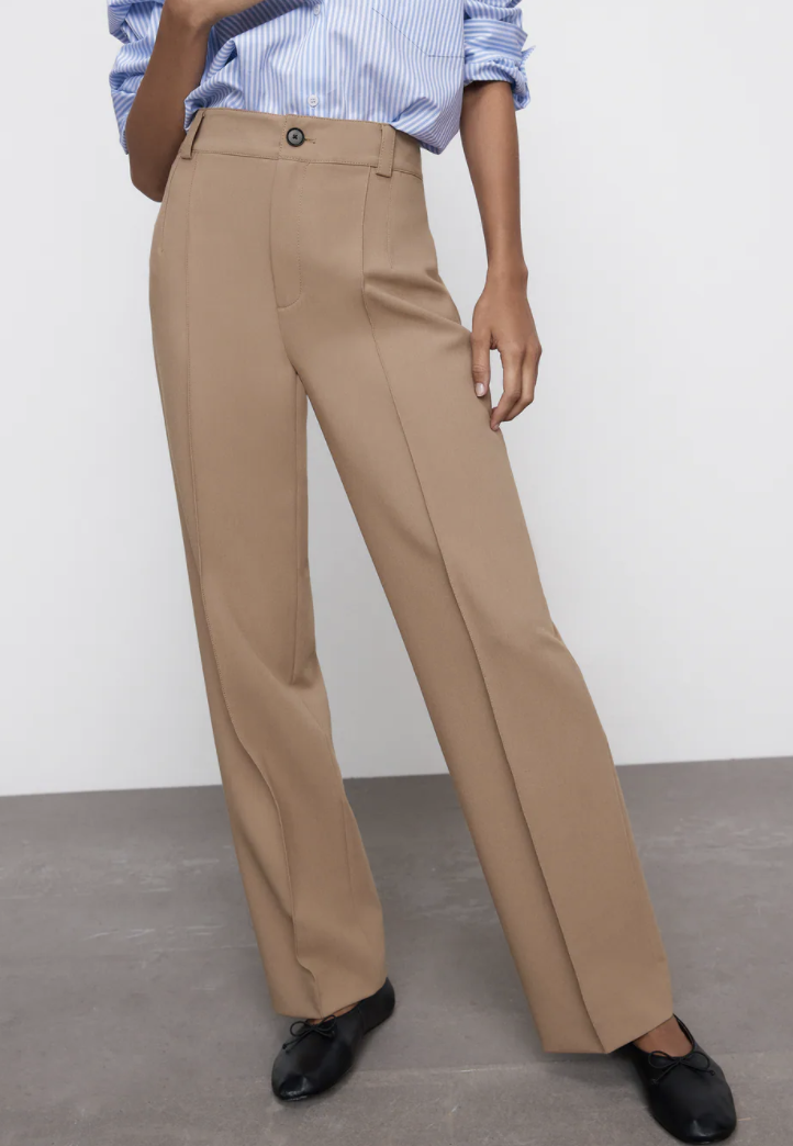 ZARA NEW WOMAN FULL LENGTH HIGHRISE STRAIGHT LEG FRANCOISE PANTS CAMEL
