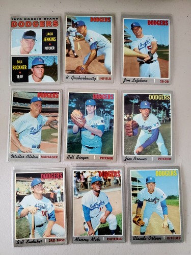 Lot of 9 1970 Topps LA. DODGERS vintage CLAUDE OSTEEN, BILL BUCKNER ROOKIE