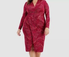 Rachel Roy Women's Red Floral-Print Twist-Front Dress Plus Size 1X