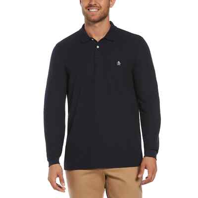 Penguin Langärmelig Pique Polo, Marineblau, XXL