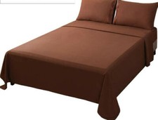 Queens Flat-Fitted-2 Pillow Cases Sheet Set Deep Pocket 100 Microfiber Brown,