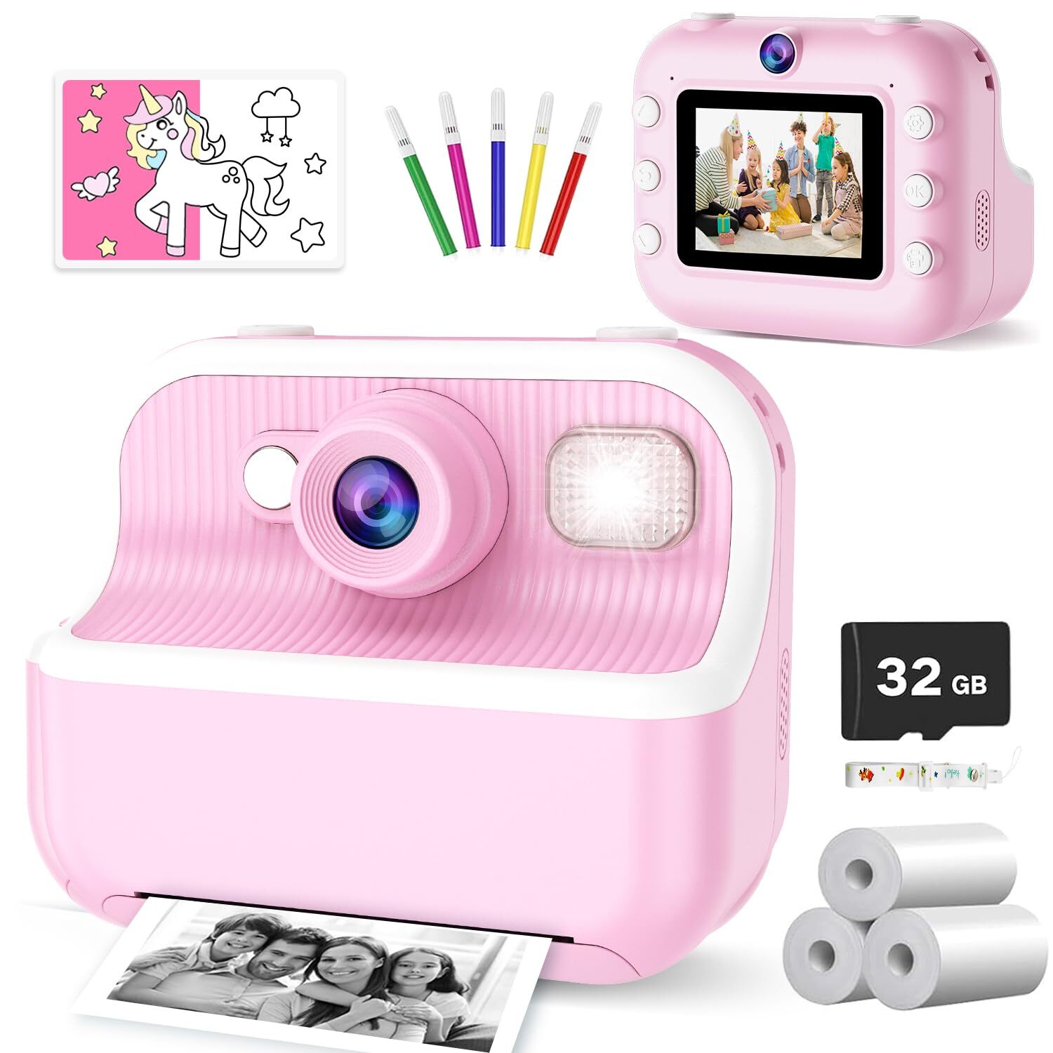 Kids Camera Instant Print Toys for Girls Age 5-12 1080P Instant Camera for Ki...-image