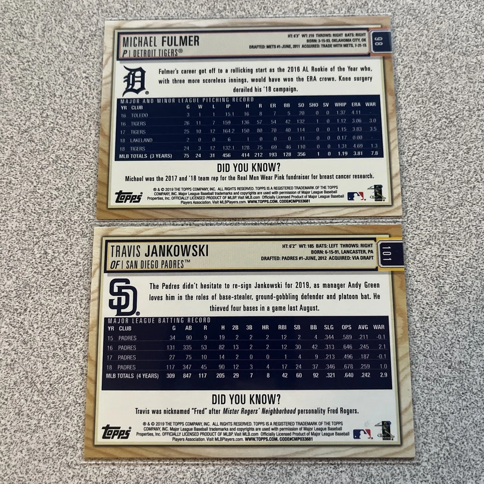 2019 Topps Big League - Rainbow Foil  Michael Fulmer Travis Jankowski /100 - Image 2 of 2