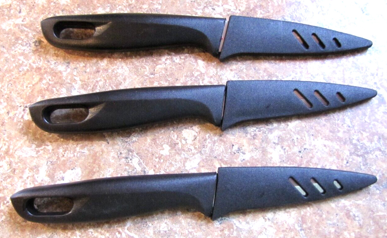 3" Black Kuchen Messer Paring Peeling Cutting Knife Lot of 3 With Blade Covers