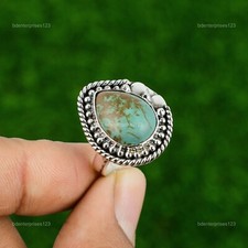 Natural Tibetan Turquoise Statement Adjustable Ring 925 Silver For Girls
