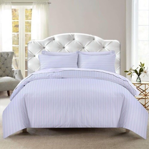 100 % LUXUS HOTELQUALITÄT BAUMWOLLE SATINSTREIFEN weiß BETTBEZUG SET DOPPELBETT - Bild 22 von 22