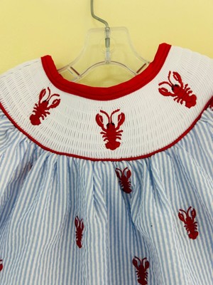 Jolie- Beau Smocked seersucker crawfish dress toddler new w tags