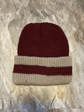 Vintage Knit Winter Hat - Maroon/Beige - Unisex