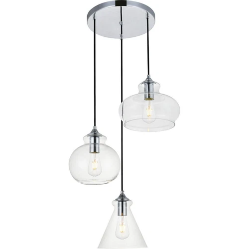 Chandelier Chrome Pendant Lighting Foyer Farmhouse Glass Shades Dining Room - Picture 1 of 5