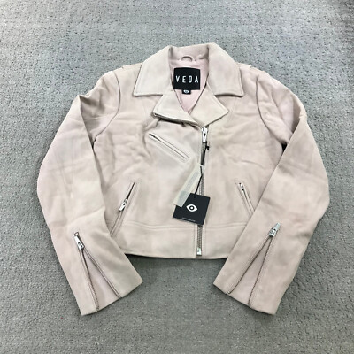 Veda Leather Jacket Womesn Small Classic Leather Moto Jacket Pink Goat Suede  A3