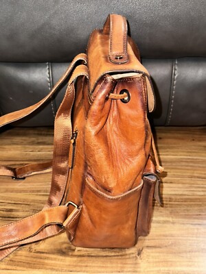 Coolcy Brown Leather Front Pockets Latch Flap & Drawstring  display picture 1