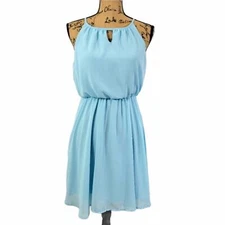 BLUE RAIN Women's Skater Chiffon Mini Dress Light Sky Blue Size Small