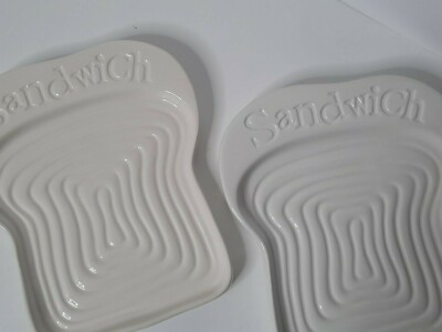 Sandwich Bread Shaped Ceramic White Plates Set of 2 Kitchen Food Accessory