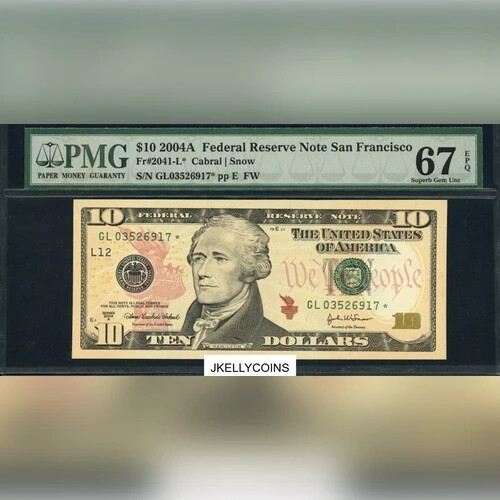 FR.2039-L* 2004-A $10 FW *STAR* SAN FRANCISCO, PMG GEM HOLDER ERROR-67EPQ - Picture 1 of 3