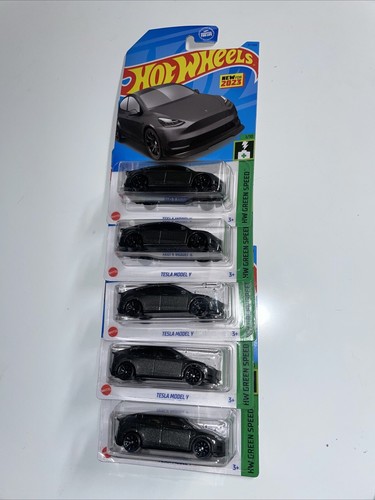 New Hot wheels Tesla Model Y Dark Grey 37/250 Hw Green Speed 3/10 Lot Of 5 - Picture 4 of 4