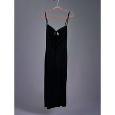 Blashe Black Bodycon Dress Spaghetti Straps Ribbed Semi Sheer Front Keyhole Sz L