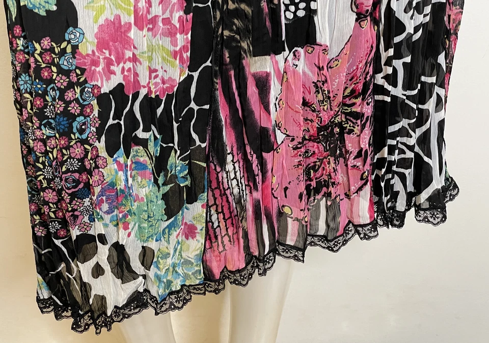 Falda Arrugada Geométrica Floral Rosa Negra Alberto Makali 4 Nueva Con Etiquetas Foto 3 de 4