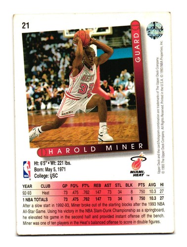 1993-94 Upper Deck French #21 Harold Miner Miami Heat - Picture 2 of 2