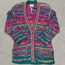 VINTAGE Coogi Authentic Green  Pink 3D Knit Cardigan Sweater Women  s Size Small