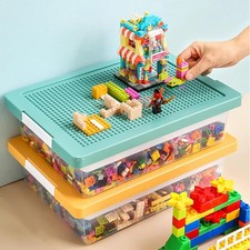 Toys Storage Organizer Box for Lego, Toy Storage Box with Building Plate Lid and