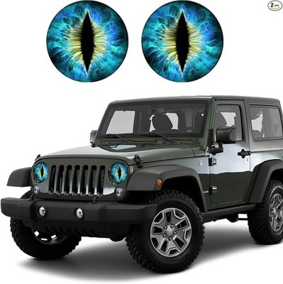 Beast Eyes 3D Headlight Decals, 2PCS Round Eye Stickers for Jeep W Color: Blue