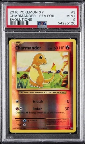 2016 POKEMON XY EVOLUTIONS #9 CHARMANDER-REVERSE FOIL PSA 9