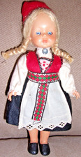 VINTAGE CELLULOID GERMAN BAVARIAN DRESS SLEEP EYES DOLL BRAIDS 8" W. TRACHTEN