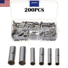200PCS Copper Bare Wire Splice Terminals Uninsulated Ferrules Crimp Connectors
