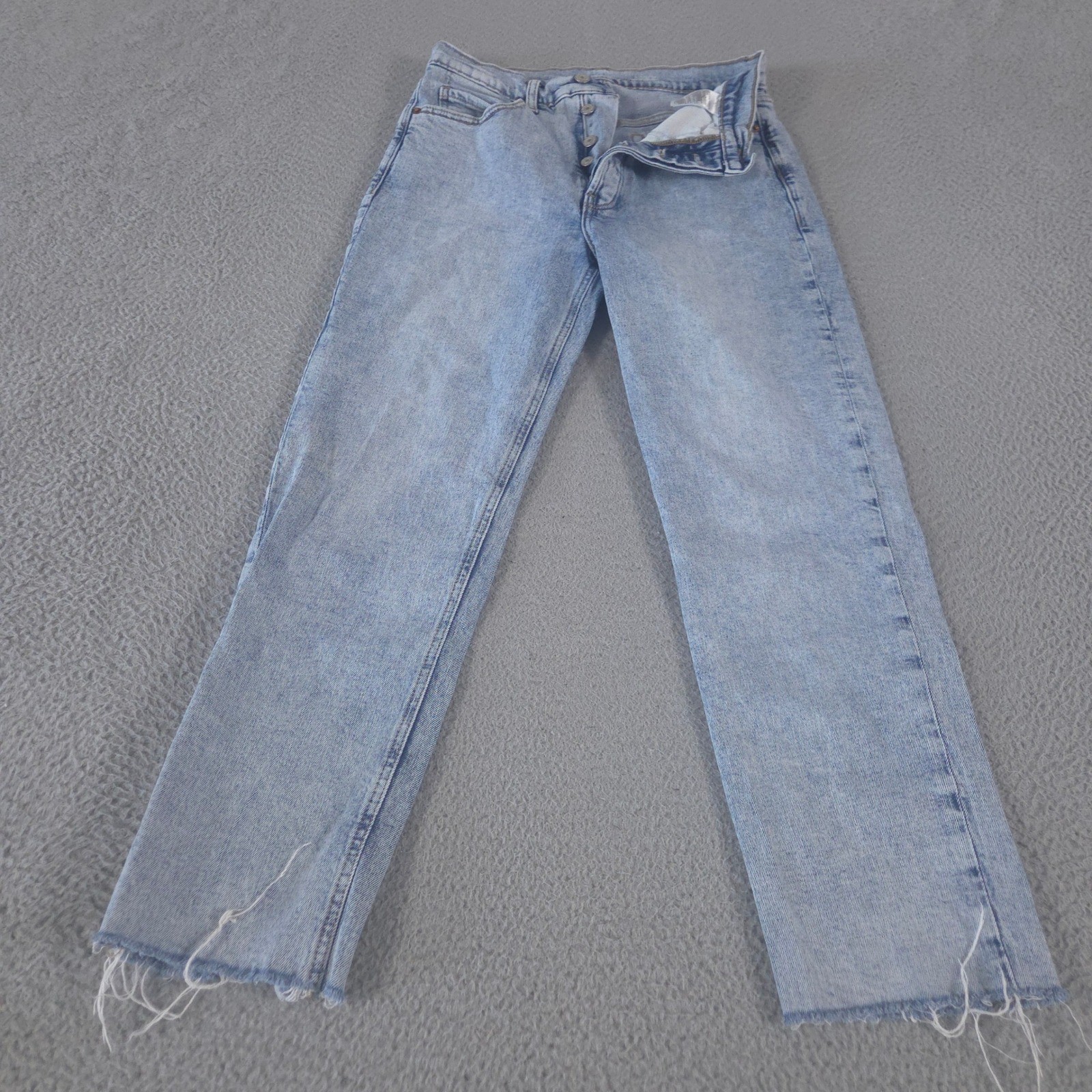 Old Navy Jeans Women 8 Blue Sky-Hi Straight Extra High-Waist Raw-Hem Button-Fly