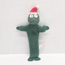 Russ Berrie Green Terrycloth Christmas Frog Plush Flat Poseable Wire Bookmark