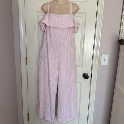 KARL LAGERFELD PARIS Women's Cold Shoulder Pink Eyelet Cottage Core Jumpsuit 12