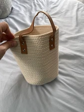 Round Fabric Basket Leather Handle