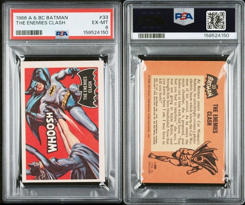 1966 Topps Batman Black Bat #33 The Enemies Clash — PSA 6