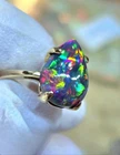 Natural Black Fire Opal Ring Minimalist 925 Sterling Silver Statement Opal Rings