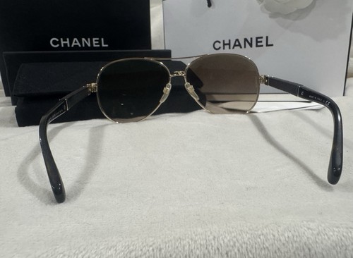 CHANEL Sunglasses AUTHENTIC 4195q CH4195Q Gold CC Aviator Havana Leather Brown - Bild 9 von 13