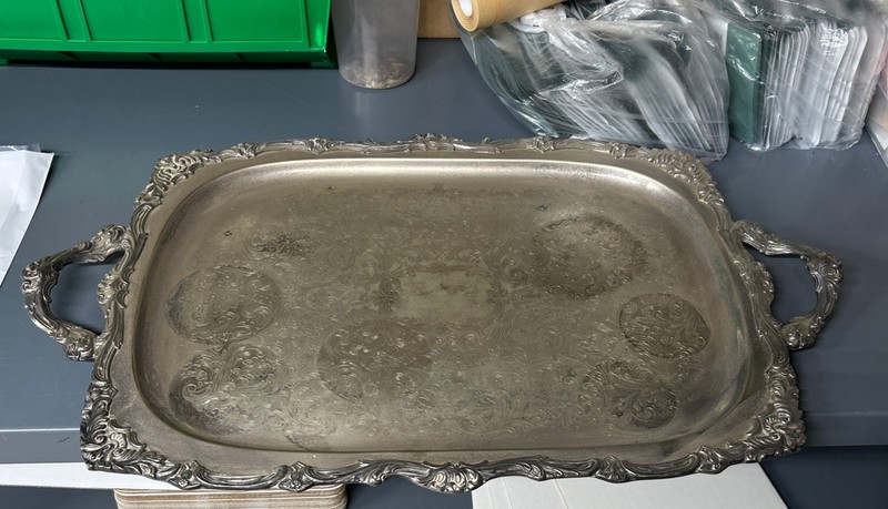 Vintage Pilgrim Silver-plated Platter With Floral Engraved Design 10 lbs 27”x17”