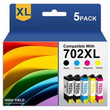5pk 702XL T702XL Ink Cartridges for Epson 702 Workforce WF-3720 WF-3730 WF-3733