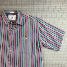 VTG Manhattan Short Sleeve Button Up Yellow Shirt Mens L Single-needle Tailoring