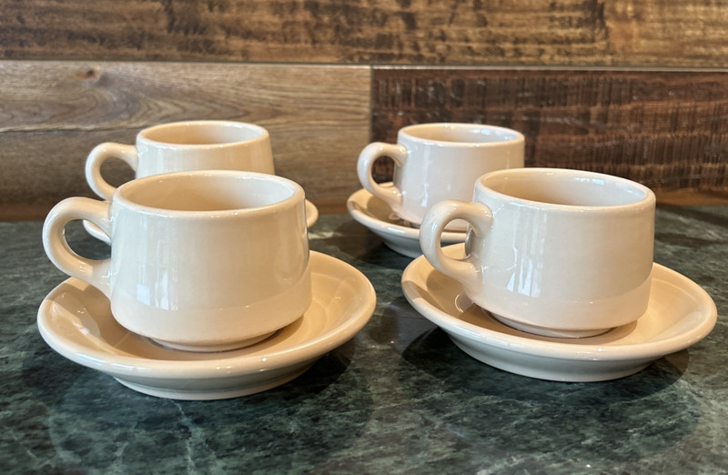 Shenango China Inca Ware Tan Restaurant Cups & Saucers, Set of 4,  Vintage MCM