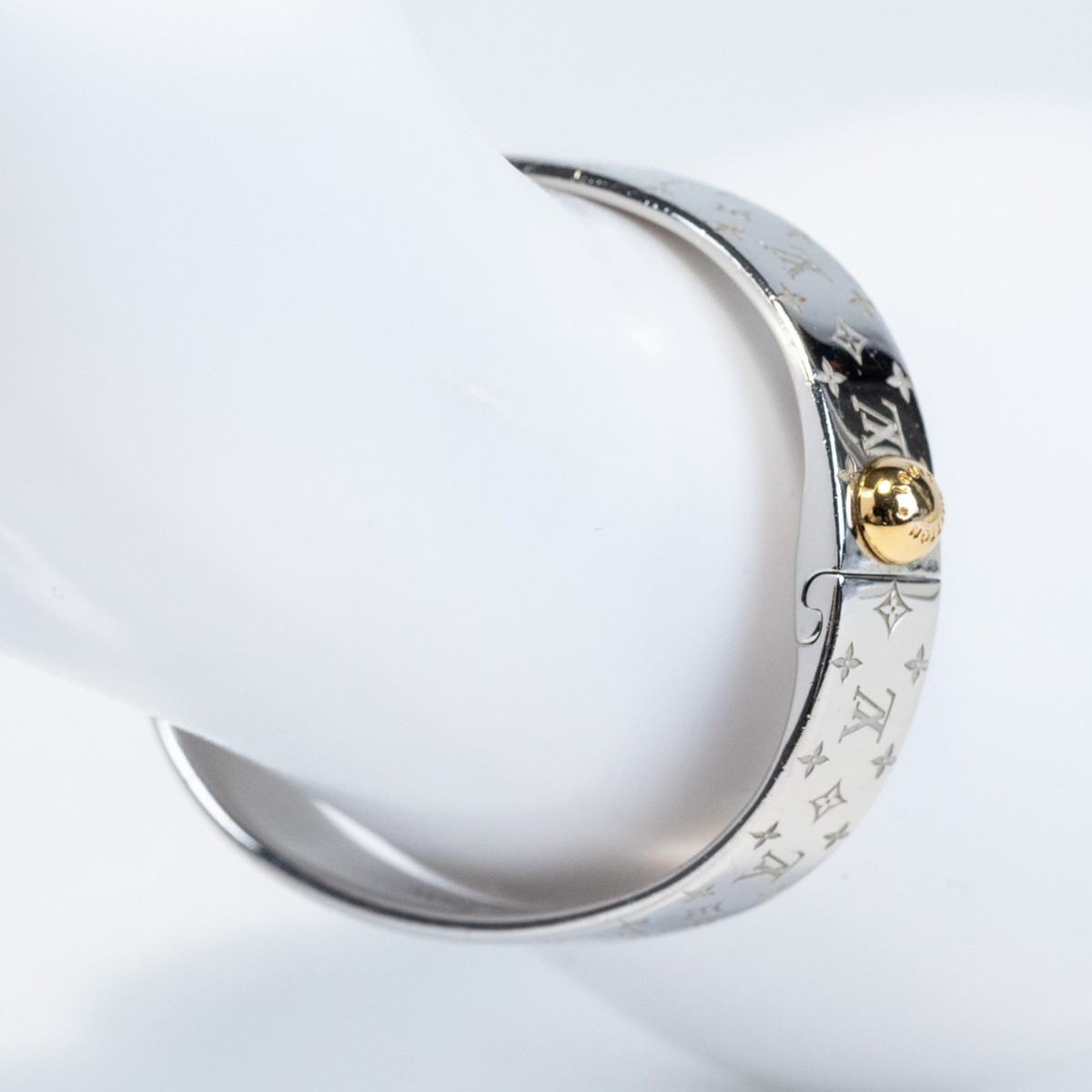 Louis Vuitton LV Nanogram Cuff Bracelet M00249 Bangle Silver Tone