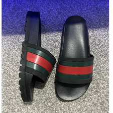 Gucci Men's Slider Sandals Black Red Green Striped UK Size 8 Rubber