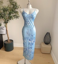 Cider Blue Floral Maxi Slip Dress Spaghetti Strap Summer XS NWT