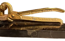 Vintage Decker Tool Animal Marking Brass Tone on Black Marble Base – Keokuk, IA
